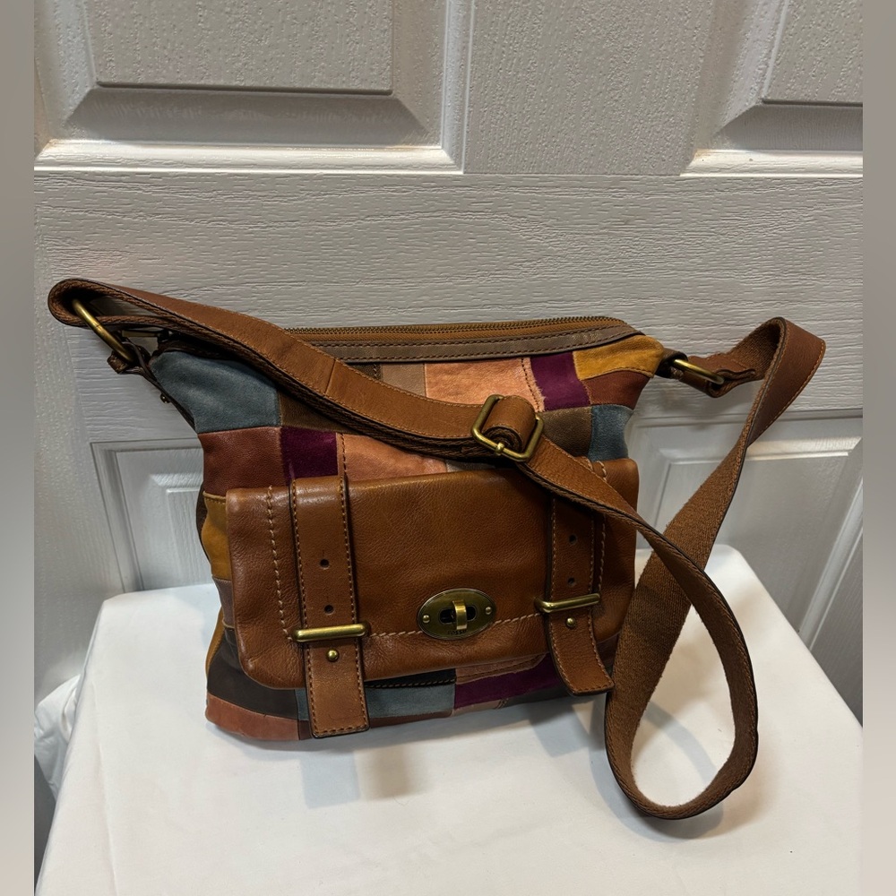 Fossil Multicolor Patchwork Shoulder Leather Bag … - image 1